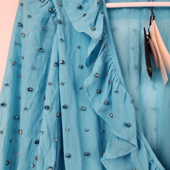 Retrofete Lennon Embellished Silk Chiffon Dress in Blue Size Small NWT Crystal - Picture 3 of 11